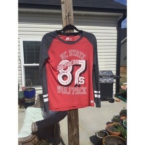 Russell womens baseball long sleeve shirt small S NC State Wolfpack red gray